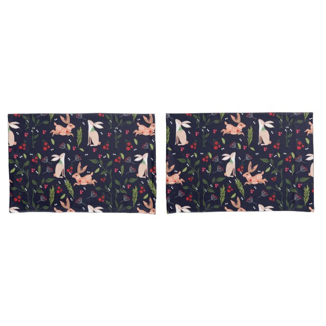 Housse D'oreillers Bunnies d'art populaire scandinave (devant-Set)