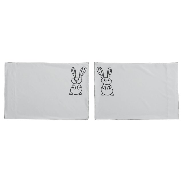 Housse D'oreillers Bunny outlined light grey Pillow case set (Dos-Set)