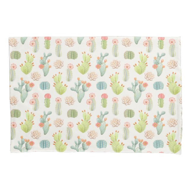 Housse D'oreillers Cactus en pastel mou et motif succulent (devant-gauche)