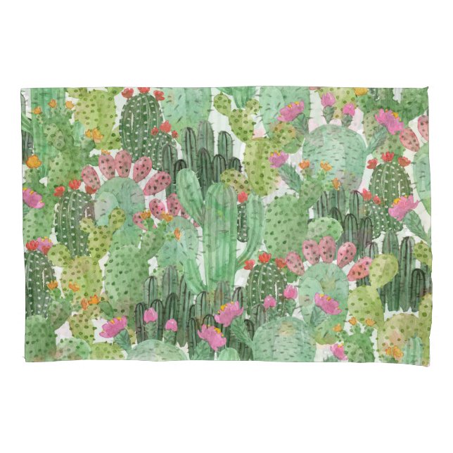 Housse D'oreillers Cactus peint à la main : Vert désert (devant)