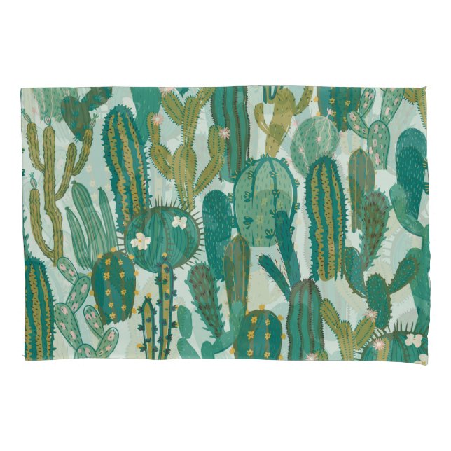 Housse D'oreillers Cactus Vert texture Vintage répétée (devant)