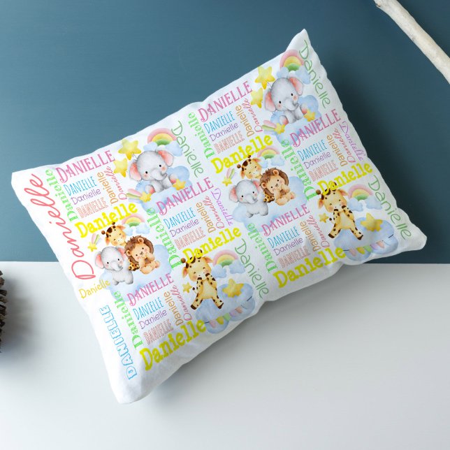 Housse D'oreillers Cadeaux de bébé personnalisées nom collage bébé an (Baby gifts baby nursery decor Cute baby animals personalized name collage pillow case)