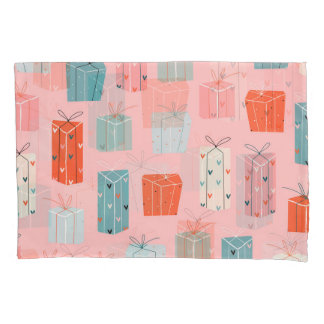 Housse D'oreillers Cadeaux de Noël, arrière - plan rose, motif vintag
