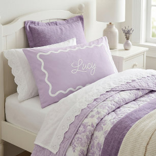 Housse D'oreillers Cadre Monogramme Lilas Ondulé à Coquilles