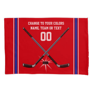 Housse D'oreillers Caisse blanche et bleue rouge de coussin d'hockey