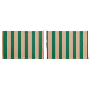 Housse D'oreillers Camel Beige & Classic Green Stripe