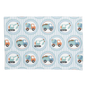 Housse D'oreillers Camions de construction - blanc bleu mignon