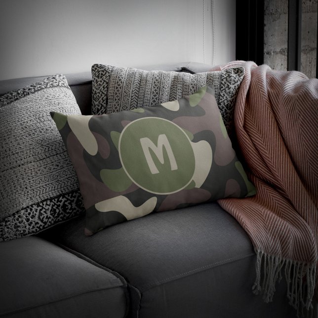 Housse D'oreillers Camouflage militaire Vert Brown Monogramme Abstrai (Créateur téléchargé)