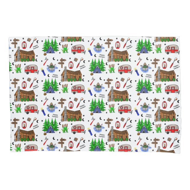 Housse D'oreillers Camping ou Midwest à thème Happy Camper (devant)