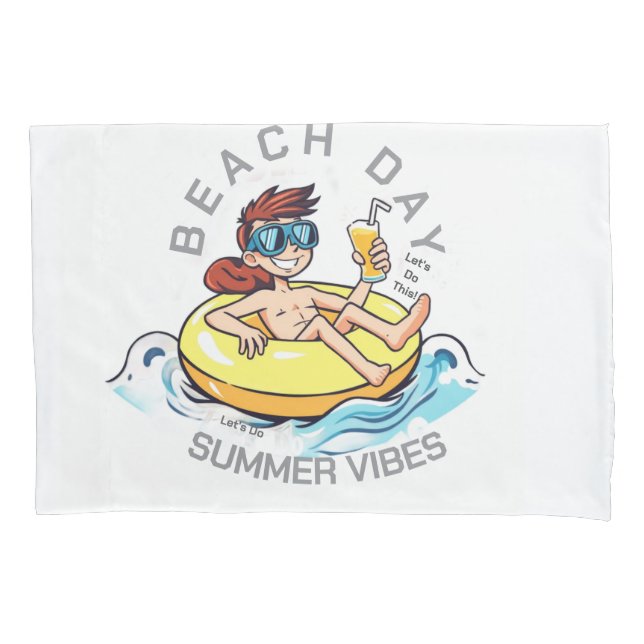 Housse D'oreillers Caractère de dessin de jour de plage sur anneau go (devant)