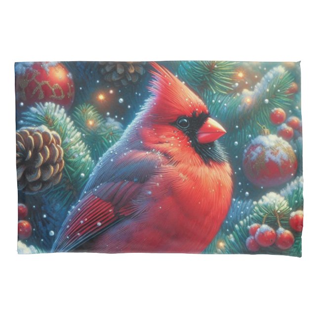 Housse D'oreillers Cardinal de Noël/hiver (devant)