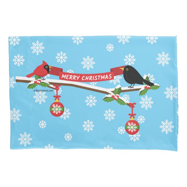 Housse D'oreillers Cardinal Et Cardinal En Branche - MERRY XMAS (devant)
