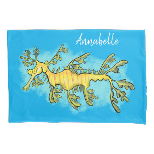 Housse D'oreillers Caricature amusante de dragon de mer feuillu