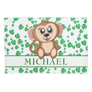 Housse D'oreillers Caricature Cute Safari Monkey Nom de la jungle Mot