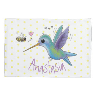 Housse D'oreillers Caricature de colibri d'abeille mignonne
