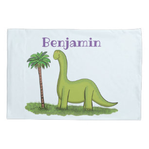 Housse D'oreillers Caricature de dinosaure de brontosaurus vert migno