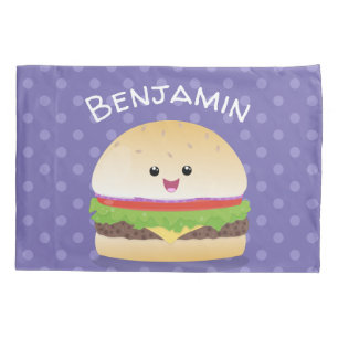 Housse D'oreillers Caricature de hamburger kawaii joyeux