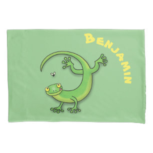 Housse D'oreillers Caricature de lézard de gecko vert mou
