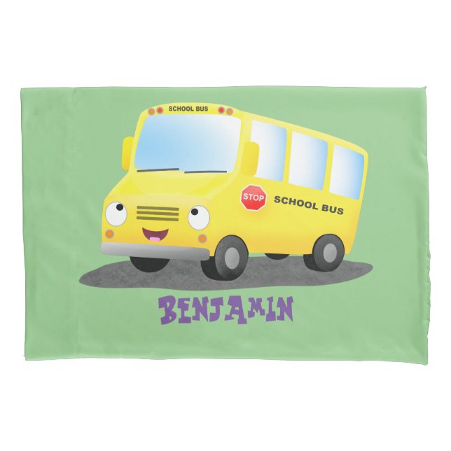 Housse D'oreillers Caricature du bus scolaire jaune joyeux (devant)