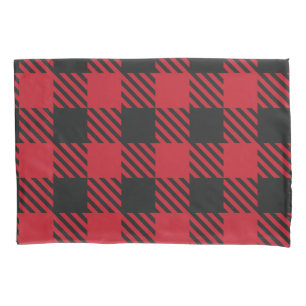 Housse D'oreillers Carré de Buffalo Noir Rouge Plaid Motif 1
