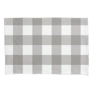 Housse D'oreillers Carré de plaid gris de ferme et blanc rustique de
