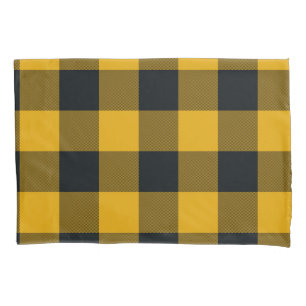Housse D'oreillers Carrés à carreaux jaunes et noirs Buffalo Plaid