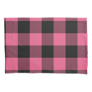 Housse D'oreillers Carrés à carreaux rose et noir Buffalo Plaid