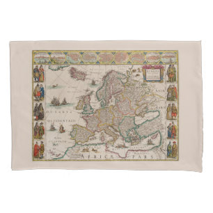 Housse D'oreillers Carte médiévale de l'Europe (par Willem Blaeu)