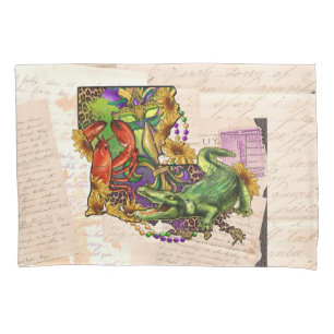 Housse D'oreillers Carte Vintage Cajun Louisiana Alligator et Crawfis