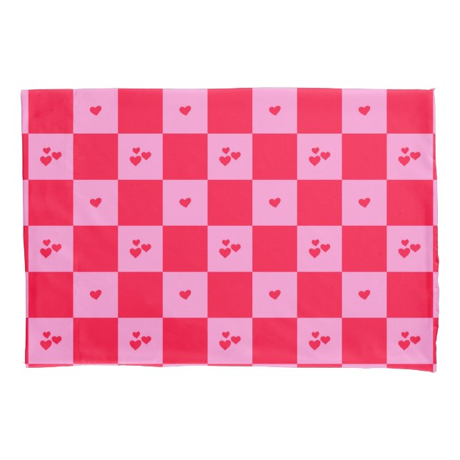 Housse D'oreillers Cartes Grille rose et rouge (devant)