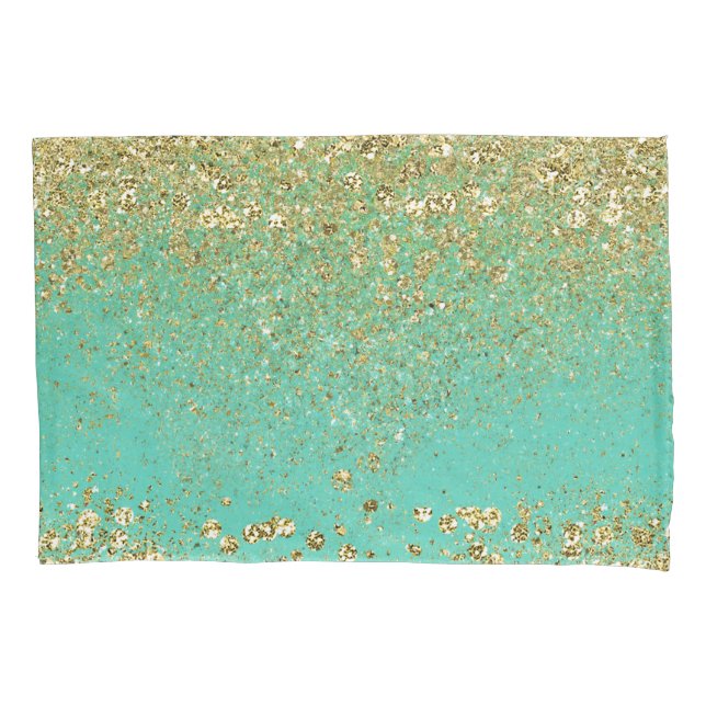 Housse D'oreillers Cascady Gold Parties scintillant & Turquoise Aqua  (devant)