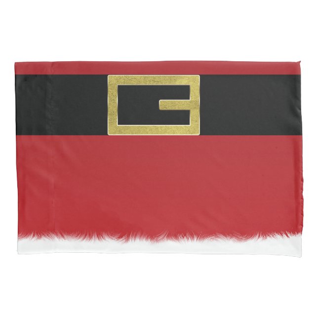 Housse D'oreillers Ceinture du Père Noël rouge et fourrure blanche No (devant)