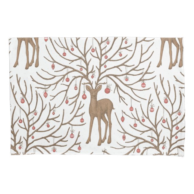 Housse D'oreillers Cerf de Noël sur fond blanc (devant-gauche)