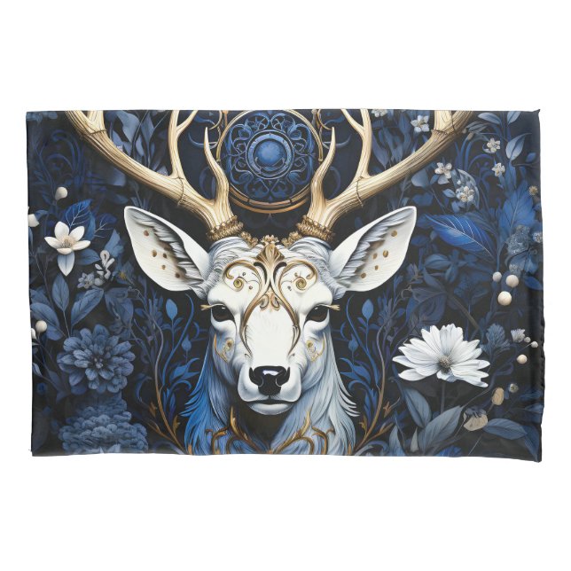 Housse D'oreillers Cerf gothique floral céleste de minuit  (devant)