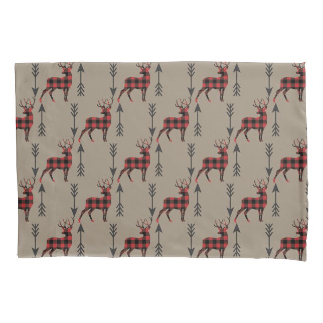 Housse D'oreillers Cerfs communs de plaid de Buffalo sur Tan (devant)