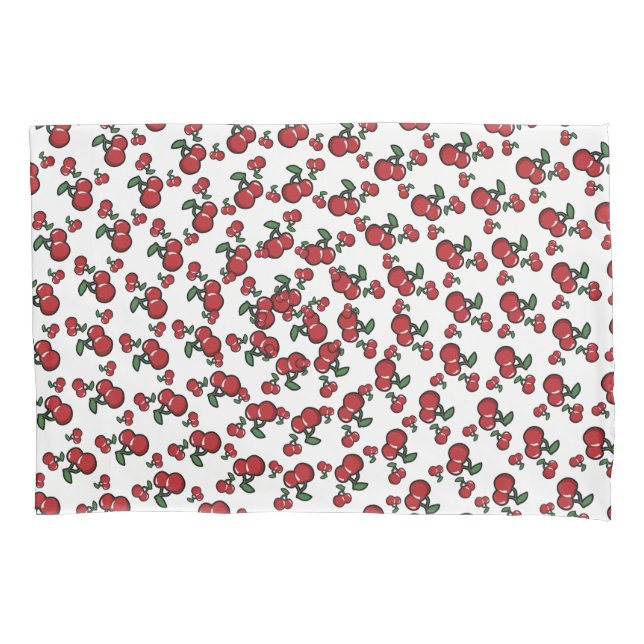Housse D'oreillers Cerises Rouges & Fruits Mignons Blancs (Toute Coul (devant)