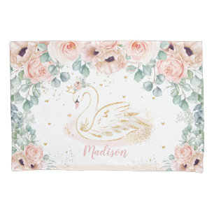 Housse D'oreillers Chambre Chic Swan Princess Blush Rose Floral Girl