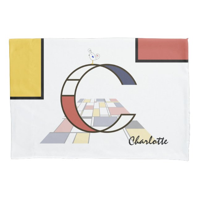 Housse D'oreillers Charmant Neoplasticisme Art Monogramme. Lettre C (devant)