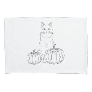Housse D'oreillers Chat Avec Deux Citrouilles Ligne Minimale Art Mign