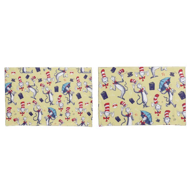 Housse D'oreillers Chat dans le Chapeau | Motif Jaune (devant-Set)