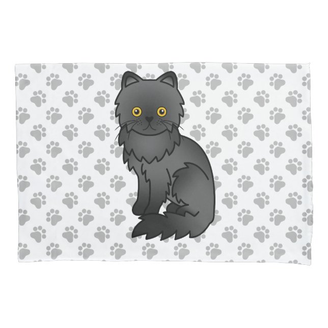 Housse D'oreillers Chat de dessin animé persan noir mignon & pattes (devant)