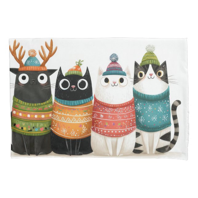 Housse D'oreillers Chat de Noël drôle  (devant)