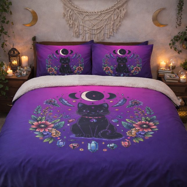 Housse D'oreillers Chat Noir Céleste Mystique Violet Rose (Créateur téléchargé)
