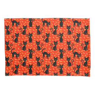Housse D'oreillers Chat noir éffrayant Halloween Bats orange
