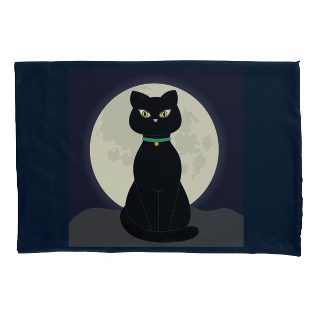 HOUSSE D'OREILLERS CHAT NOIR MOONLIGHT COUSSINS COQUES (devant)