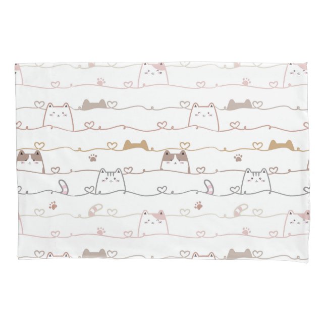 Housse D'oreillers Chats adorables regardant par-dessus des cœurs  (devant)