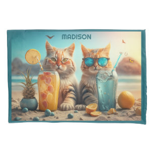 Housse D'oreillers Chats de vacances de nom personnalisé