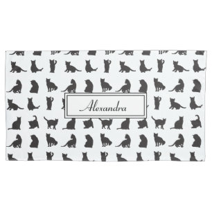 Housse D'oreillers Chats en silhouette noire avec monogramme de prén