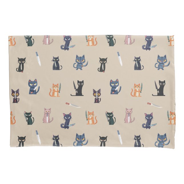 Housse D'oreillers Chats et couteaux Whimsical Pillowcase (devant)