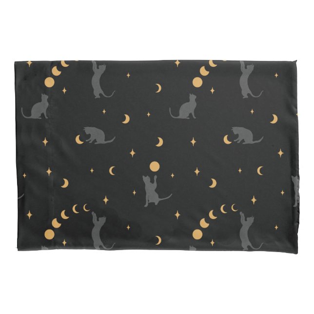 Housse D'oreillers Chats et Phases Lune Pillowcase (devant)